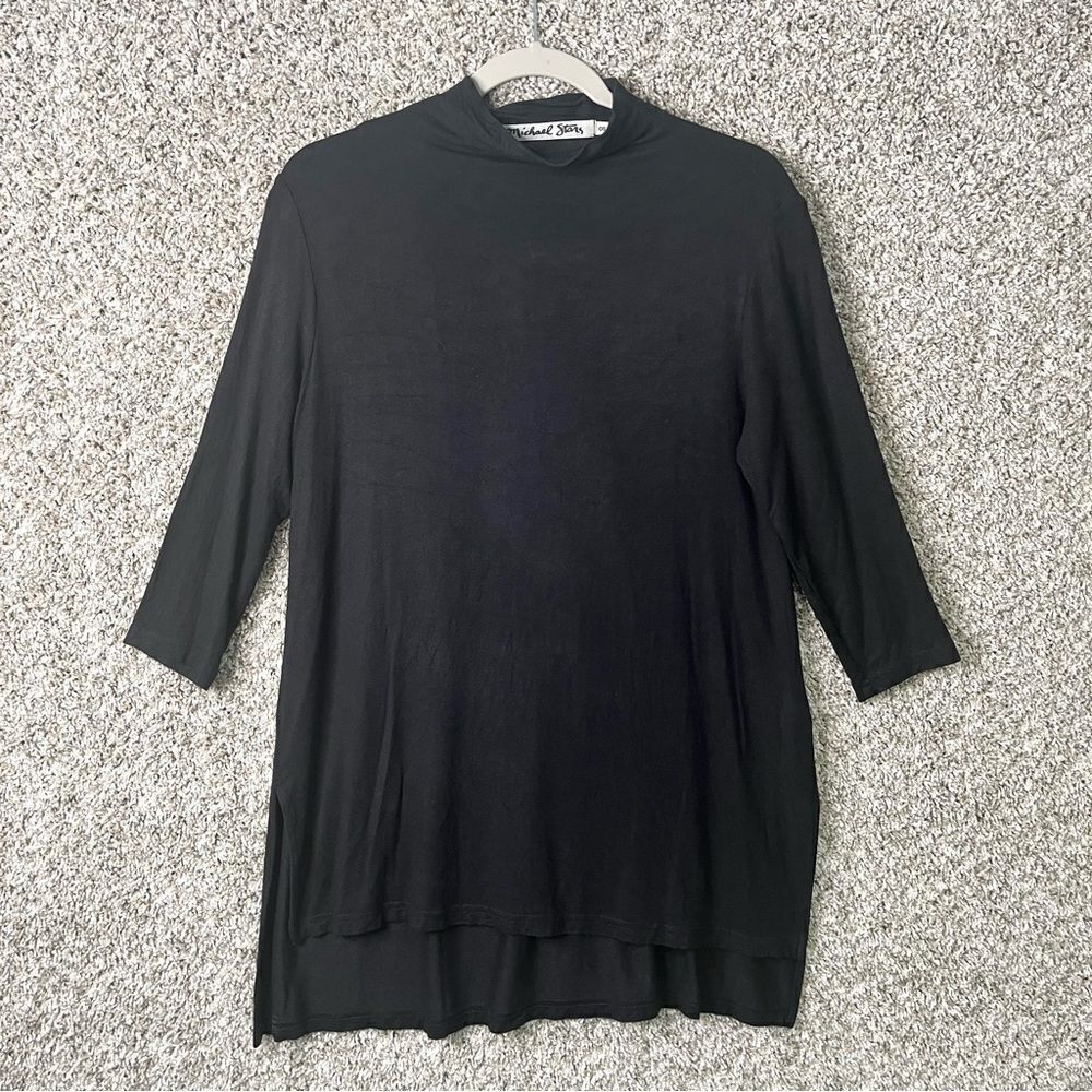 Michael Stars Top Women's OS Black Mock Neck 3/4 Sleeve Tunic‎